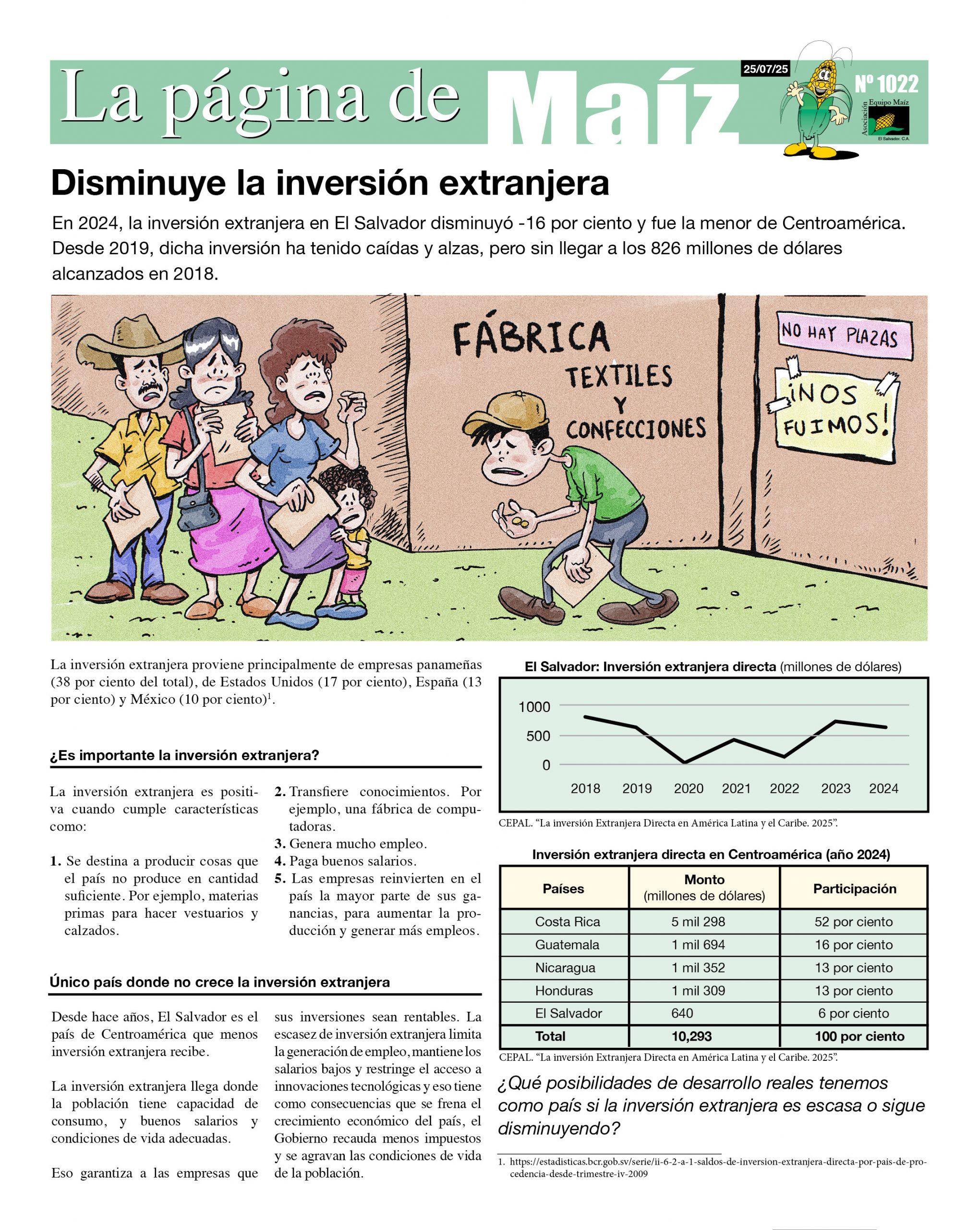La Página de Maíz: Disminuye la inversión extranjera.